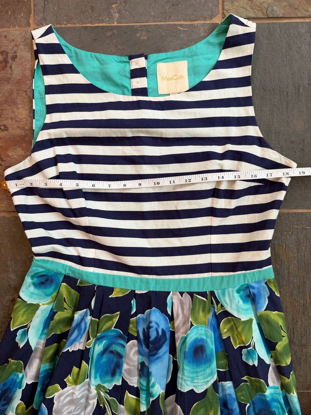 ModCloth Navy and White Striped Dress with Turquoise Lining- L - Picture 3 of 8